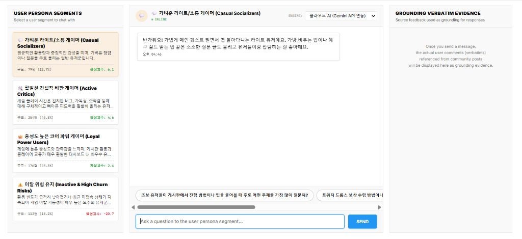 AI Persona Chat Dashboard with Grounded Evidence